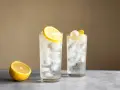 Två glas med is och citron, perfekta för en uppfriskande Tom Collins.
