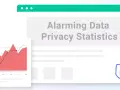 Alarming data privacy statistics are shown with a graph and a shield icon, highlighting the need for compliance.