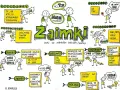 Zaimki – słowa zastępujące imiona i nazwy. Ilustracja pokazuje różne rodzaje zaimków: rzeczowne, przymiotne, osobowe, zwrotne, dzierżawcze, wskazujące, pytające i przysłówkowe.