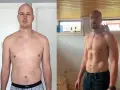 Man före och efter en carnivore diet svenska. Synlig muskelökning och minskad kroppsfett.
