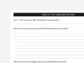 Journal prompts for end of year reflection: rate your year, advice for your past self, and biggest lessons learned.