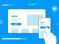 Ein Cursor und eine Hand interagieren mit Benutzeroberflächen, die für ein gutes **interaction design** stehen.