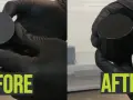 Before and after comparison of a 3D printed part undergoing vapor smoothing, showing a dramatically improved surface finish.