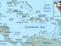 Mapa Karaibów: duża wyspa obok Kuby to Haiti, z Dominikaną i Jamajką.