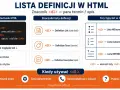 Przykładowy kod HTML z użyciem znacznika `<dl>` do tworzenia list definicji.