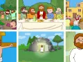 Bilder zeigen den Einzug in Jerusalem, das letzte Abendmahl, die Kreuzigung und die **Wiederauferstehung Jesu** aus dem Grab.
