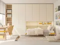 Acogedora habitación juvenil con cama, escritorio y amplios armarios. Un espacio ideal para estudiar y descansar.