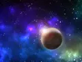 Planeta w kosmosie, otoczona mgławicami i gwiazdami. Czy to zjawisko retrogradacja co to?