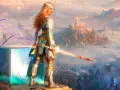 Kobieta z mieczem, gotowa do walki w nowym świecie God of War. W tle mgliste krajobrazy i latające stworzenia.