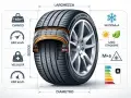 Dettagli tecnici di un pneumatico: carico, velocità, sezione, larghezza, diametro, stagionalità (M+S), e classe energetica.