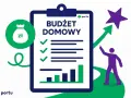 Zadbaj o swój budżet domowy! Ikony symbolizują finanse, cele i rozwój.