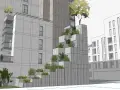 Nowoczesny blok z tarasami zieleni. Ile metrów ma 10 piętrowy blok? Około 30-35 metrów, zależnie od wysokości kondygnacji.