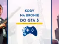 Michael z GTA 5 trzyma broń, a obok widnieje napis "Kody na bronie do GTA 5".