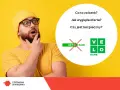 Zaskoczony mężczyzna zastanawia się, czy Velo Bank jest bezpieczny. Obok pytania o bezpieczeństwo banku widnieje logo Velo Bank.