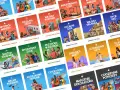 Siatka miniatur z grafikami z gry Sims 4, przedstawiającymi różne pakiety i modyfikacje.