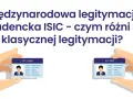 Dwie dłonie trzymają karty: ISIC CARD i ID CARD. Tytuł pyta o różnice między nimi.