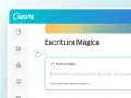 Interfaz de Canva con la opción "Escritura Mágica" activa. Permite generar texto de forma creativa.