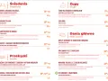 Menu z daniami głównymi, zupami i przekąskami. Wśród pozycji: żurek, kotlet schabowy, makaron tagliatelle, kanapka z kurczakiem.