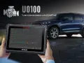 Diagnosing a U0100 code, "Lost Communication with ECM/PCM," with a diagnostic tablet showing engine data graphs.