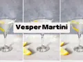 Trzy kieliszki z Martini, ozdobione skórką cytryny, na jasnym tle.