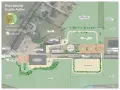 Plan construction écurie : détail des paddocks, carrière, bâtiments existants, ferme pédagogique et pâtures.