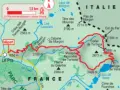 Carte du Mercantour : itinéraire de randonnée balisé en rouge, avec départ, cols, refuges et sommets.