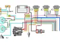 A colorful wiring diagram showing a battery, alternator, lights, horn, and various relays and connectors.