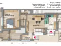 Pianta di un progetto casa 55 mq rettangolare: ingresso, soggiorno, cucina, bagno, lavanderia, ripostiglio e camera matrimoniale luminosa.