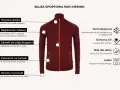 Bordowa bluza sportowa 100% merino z wysoką stójką, zamkiem na całej długości, kieszeniami i otworami na kciuki. Idealna bluza w góry.