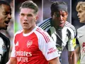 Fyra fotbollsspelare i Premier League: en i Newcastle-tröja, en i Arsenal-tröja, en till i Newcastle-tröja och en i Tottenham-tröja.
