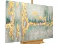Tableau abstrait aux tons verts et dorés, texture riche. Une image à peindre facile pour un rendu lumineux et moderne.