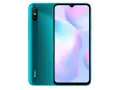 Turkusowy smartfon realme 9a z potrójnym aparatem i ekranem z notchem.
