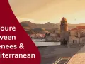 Collioure, France, a picturesque town nestled between the Pyrenees mountains and the Mediterranean Sea, bathed in the warm glow of sunset.