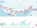 Mapa del camino de Santiago desde Ferrol, con perfil de elevación y puntos de interés.