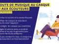 Conseils pour écouter de la musique sans dépasser le seuil de douleur decibel. Un jeune homme écoute de la musique au casque.