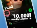 Spotify-Profil von PL80 mit 10.3K monthly listeners, die 10.000er-Marke wird gefeiert.