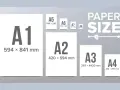 Comparación de tamaños de papel A1 a A8. El A4 es más grande que el A5.