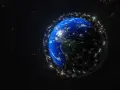 Ziemia otoczona siecią satelitów Starlink, symbolizującą globalny zasięg i prędkość internetu.