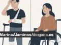 Hombre con brazo en cabestrillo y muleta, y mujer en silla de ruedas.