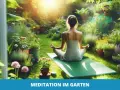 Frau in weißer Kleidung praktiziert Meditation im Garten. Die Erdung durch die Natur unterstützt die innere Ruhe.