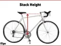 Diagram illustrating the stack height of a bike, showing the vertical distance from the bottom bracket to the top of the head tube.