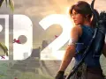 Lara Croft lista para la aventura en el **Tomb Raider Switch**. Ruinas antiguas y pájaros rojos en un paisaje selvático.