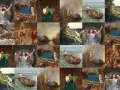 Collage d'œuvres d'art néoclassiques, dont des scènes maritimes, des figures mythologiques et des représentations de Galatée, évoquant le triomphe de Galatée.