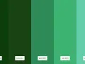 Cinco franjas verticales muestran una gama de tonos de verde, desde el verde bosque oscuro hasta un verde azulado claro, evocando la naturaleza.