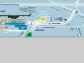 Mapa parkingu przy dtw airport: North Terminal, Big Blue Deck, Yellow Lot, Green Lot, Cell Phone Lot, Berry Terminal (zamknięty).