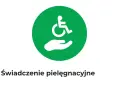 Symbol opieki nad osobą niepełnosprawną, symbolizujący wsparcie i pomoc. Opiekun osoby niepełnosprawnej.