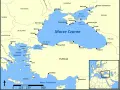 Mapa pokazuje, gdzie jest Morze Czarne, otoczone przez Ukrainę, Rosję, Gruzję, Turcję, Bułgarię i Rumunię.