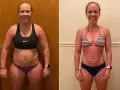 Woman's fitness journey: before and after, showcasing significant changes after using an assault bike.