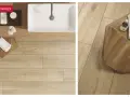 Eleganckie wzory układania płytek drewnopodobnych w łazience. Jasne, naturalne odcienie tworzą przytulną atmosferę.