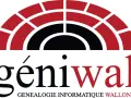 Logo "Géniwal" pour la généalogie informatique en Wallonie. Un nom de famille qui pourrait être un homonyme pour de nombreuses familles.